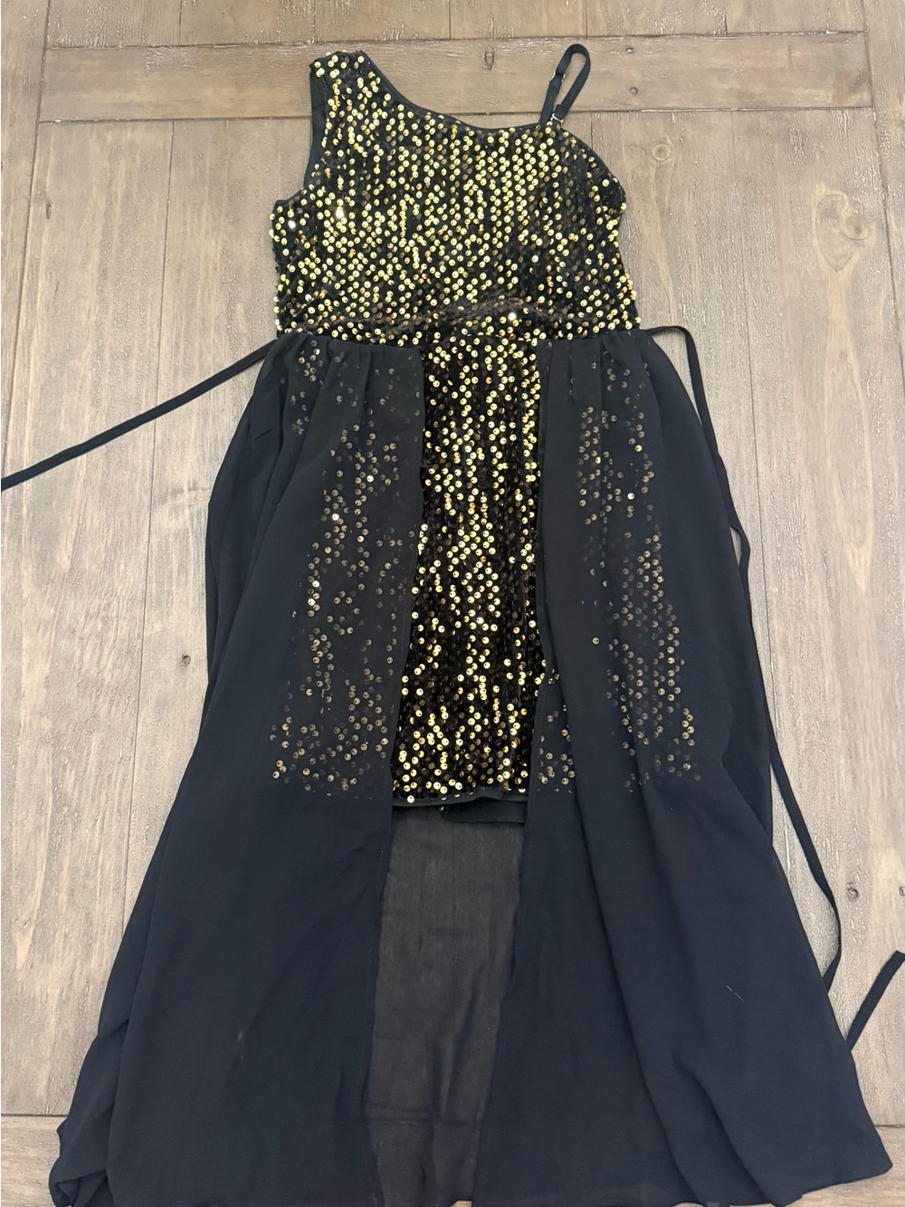 Black and Gold Sequin Overlay Dress